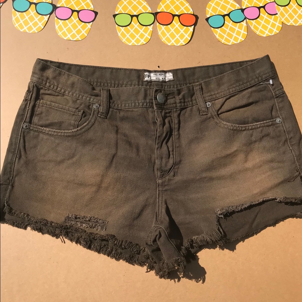 NWOT FREE PEOPLE BROWN DESTROYED DENIM SHORTS